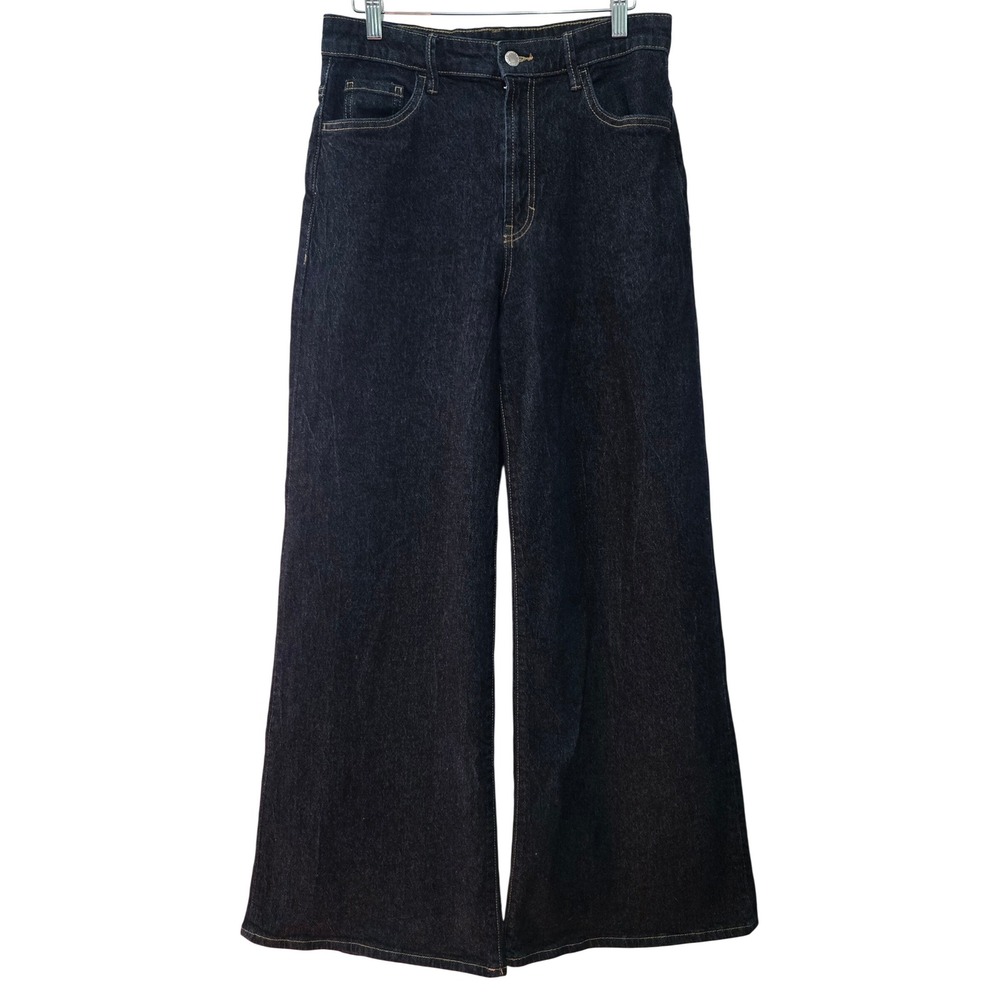 Mango MNG Women Boho Chic Indie Dark Wash High Waisted Wide Leg Denim Jeans Sz 6